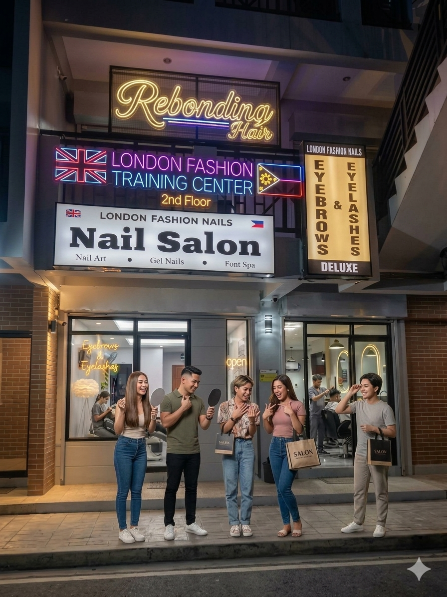 Happy smiling beauty salon customers showing off fresh gel nail extensions and hair rebonding inside London Fashion Nails and Hair Salon in Tartaria Silang Cavite